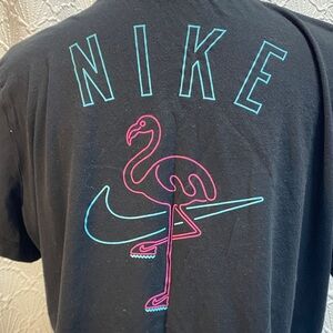 Nike size XL Black Tee with Pink Flamingo Teal Swoosh Graphic soft stretch comfy